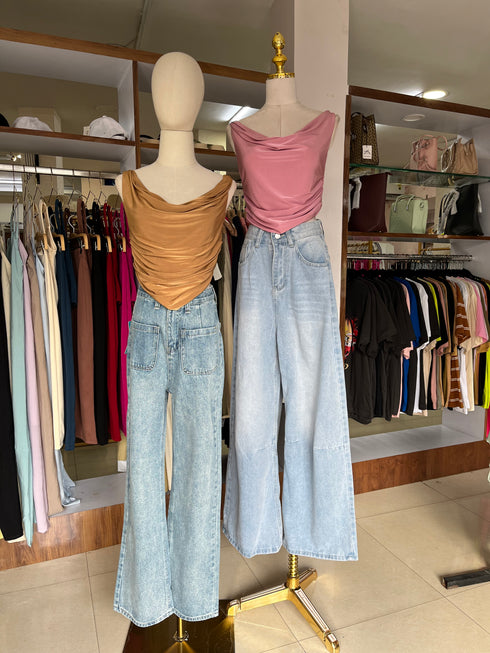 Women High Waist Wide Leg Straight Cut Jeans